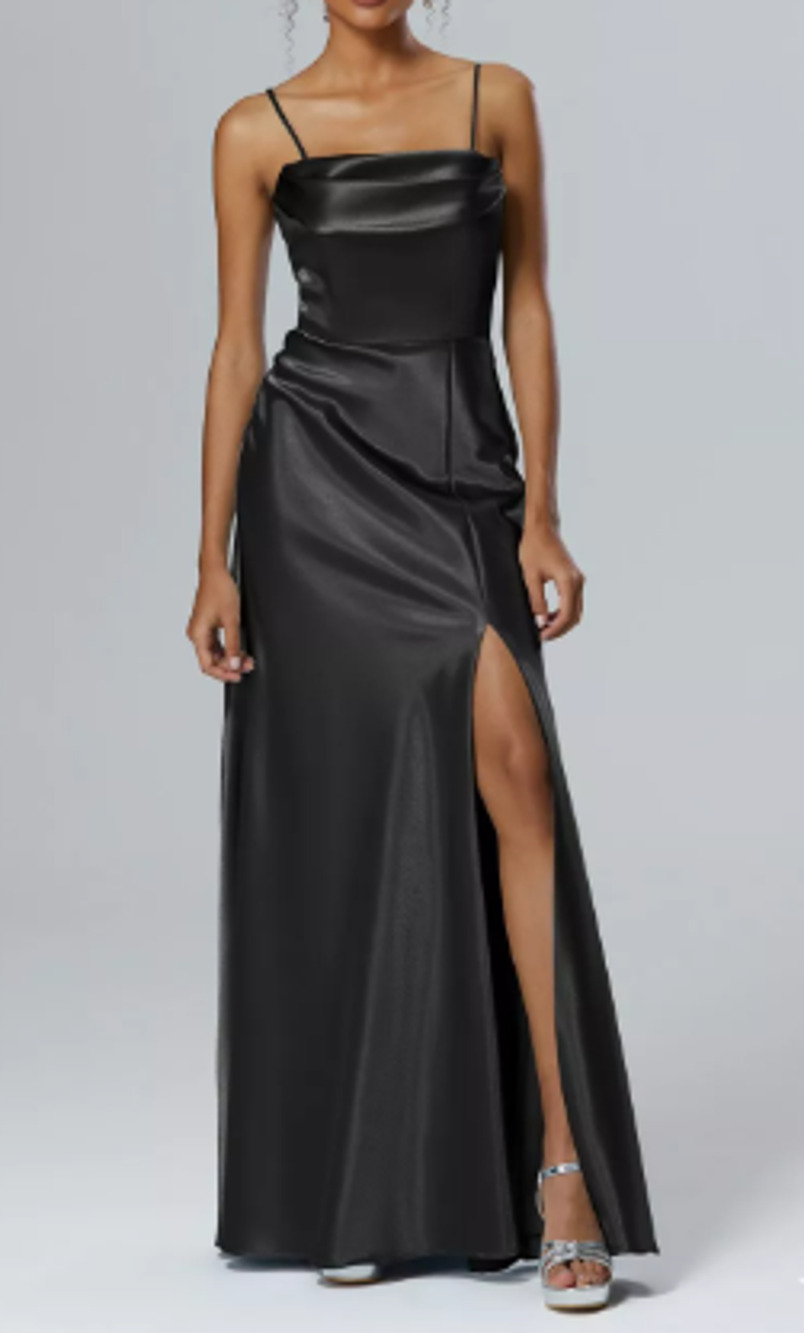 AW BRIDAL SZ 6 S black Laurinda formal satin bridesmaid gala maxi dress NEW B22